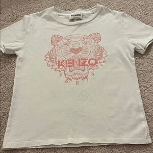 Kenzo Kids White Tee with Pink Tiger Design in size 8A